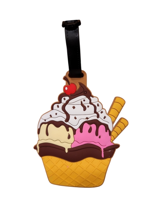 Bag Charm Handbags - Luggage Tag - Ice Cream Sundae Pink, Yellow, Brown